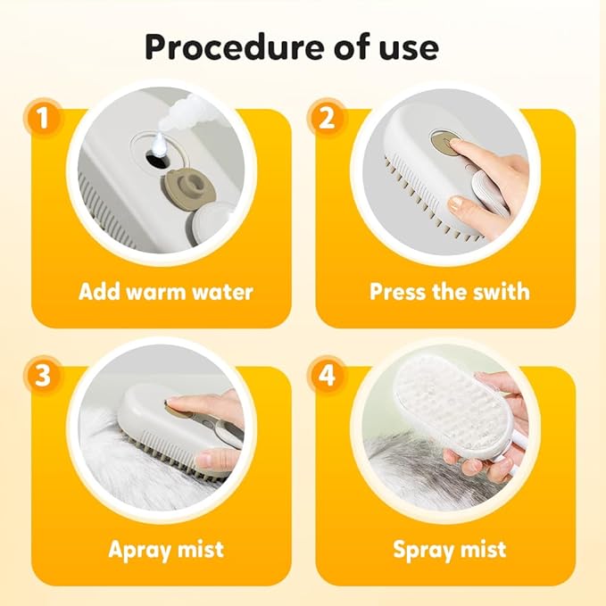 3-In-1 Rechargeable Steamy Cat Brush, Deep Cleaning & Hair Removal System with Rotating Handle, 360° Massage for Cats & Dogs (Cream)-Mewly Pet