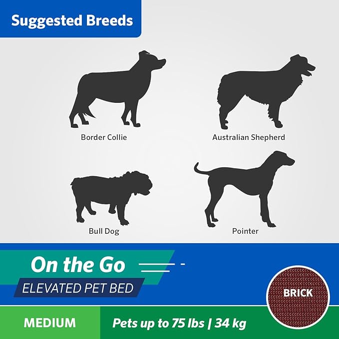 Coolaroo On-The-Go Elevated Dog Bed - Foldable Pop-Up Travel Dog Bed with Breathable, Moisture-Resistant Fabric, Carry Bag Included, Lightweight & Portable, Brick, Medium-Mewly Pet