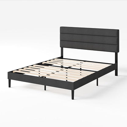 ZINUS Full Piper Upholstered Platform Bed with Horizontal Paneled Headboard, Wooden Slat Support, No Box Spring Needed, Easy Assembly, Eco Friendly Packaging, Dark Grey