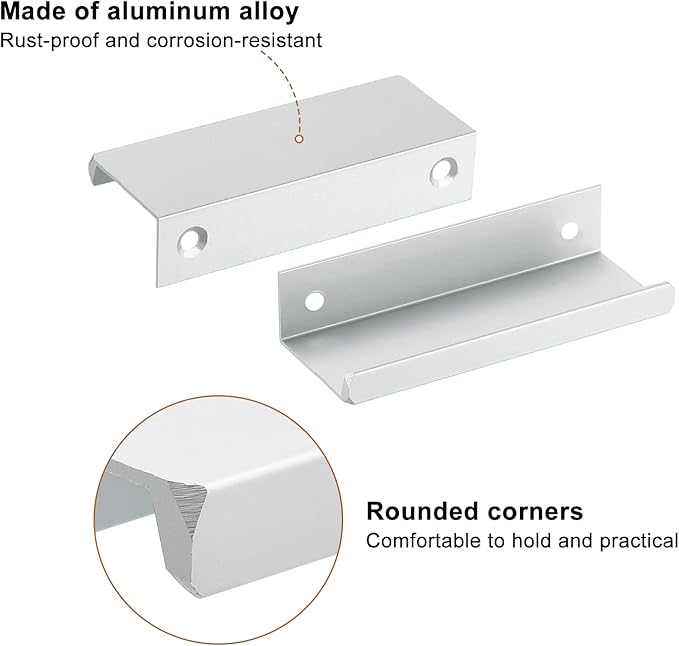 uxcell Cabinet Finger Edge Pull, 5pcs 80mm / 3.15" Aluminum Alloy Back Mount Hidden Cabinet Pulls Concealed Handle for Home Kitchen Drawer Cabinet, Silver