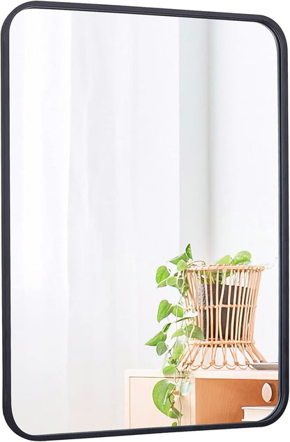 SUPER DEAL 22x30 Inch Black Wall Mirror for Bathroom, Wall Mounted Rectangular Entryways Decor Vanity Mirrors with Stainless Steel Metal Frame and Rounded Edge
