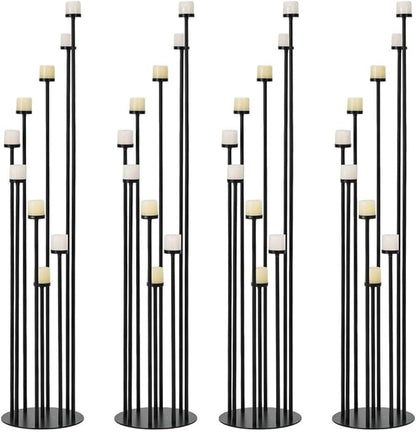 Set of 4 Floor Candle Holders,9 Arm Candle Holder for Fireplace Decoration,Black Metal Candle Stick Holders for Pillar Tealight Candles on Home Derecotion