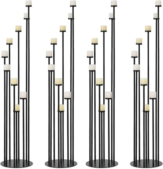 Set of 4 Floor Candle Holders,9 Arm Candle Holder for Fireplace Decoration,Black Metal Candle Stick Holders for Pillar Tealight Candles on Home Derecotion
