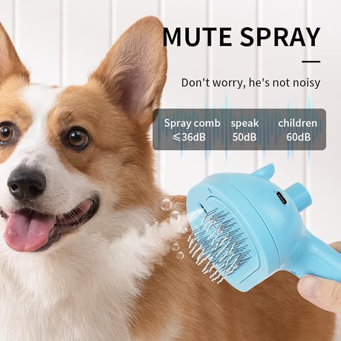 Cat Dog Grooming Brush 5-in-1 Pet Grooming Spray Brush Comb for Massaging and Cleaning Shedding Pet Hair, 1-Touch Release Button for Long/Short Hair Pets (Pink)-Mewly Pet