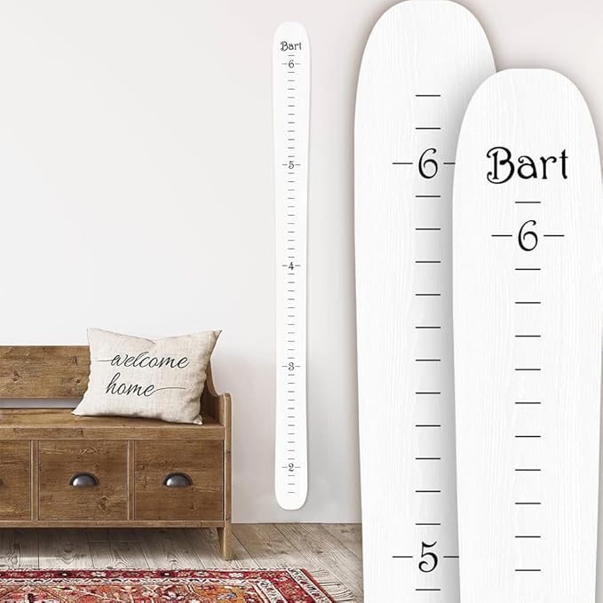 Headwaters Studio Personalized Ski Growth Chart - Wooden Growth Chart for Kids Room & Home Decor, Ski-Themed Wall Decor, Personalized Wooden Ski Ruler White - 58"" x 4.5""