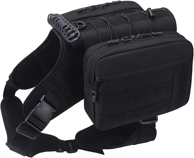 BYGD Dog Backpack for Hiking and Camping,Waterproof Lightweight Dog Hiking Backpack Harness with 2 Big Side Pockets Detachable Adjustable, Dog Saddle Bag for Large Dogs Walking Outdoor(X,XL Black)-Mewly Pet