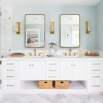 ANDY STAR 24x40 Inch Gold Bathroom Mirror, Rounded Rectangle Mirror, Brushed Brass Bathroom Vanity Mirror Oblong Tube Metal Framed, SUS304-Anti-Rust, Wall-Mounted Horizontal/Vertical 1’’ Deep