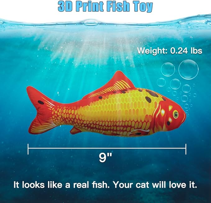 TOOGE 2 Pack 9" Floppy Fish Cat Toys with SilverVine and Catnip for Indoor Cats for Small Dogs Interactive Automatic Flopping Fish Cat Kicker Toys for Cats Puppy Small Dog-Mewly Pet