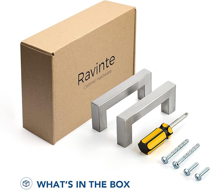 Ravinte 5 Pack Brushed Nickel Kitchen Cabinet Handles 3 Inch Cabinet Pulls Square Kitchen Hardware for Cabinet Drawer Pulls Drawer Handles Come with Screwdriver