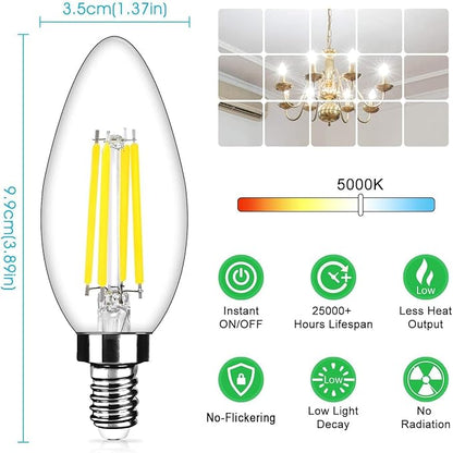 24-Pack Dimmable E12 LED Candelabra Bulbs 40Watt Equivalent, 5000K Daylight White, 450Lumens, 4W B11 Vintage Chandelier Light Bulbs, LED Filament Clear Glass Candle Lamp for Ceiling Fan Home Decor