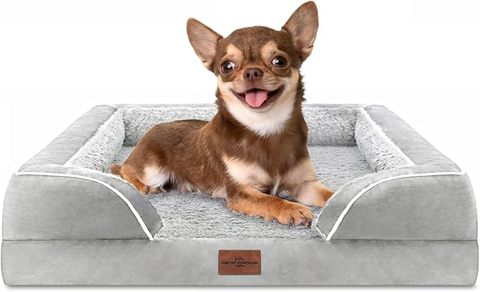Comfort Expression Small Dog Beds Waterproof Orthopedic Foam Dog Sofa Beds for Small Dogs Comfy Pet Bed with Washable Removable Cover & Non-Slip Bottom(X-Small,Grey White)-Mewly Pet