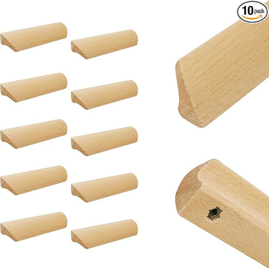 10Pcs Unfinished Wood Solid Furniture Pulls Handles,Unfinished Unpainted Paintable Wooden Handles Cupboard Closet Drawer Handle Pull,Length 4.84",Hole Dis.3.78"