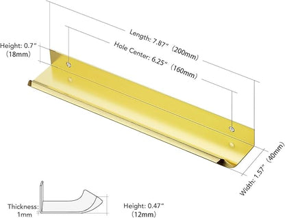 Ravinte Hardware 8 Pack Gold Cabinet Handles, 7.8 Inch (200mm) Finger Edge Pulls, 6-1/4 Inch Hole Center, Finger Pulls for Cabinets