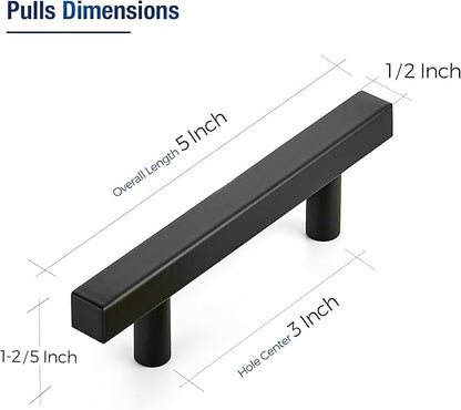 JOY DECOR 60 Pack 3 Inch Matte Black Square Cabinet Handles Stainless Steel Cabinet Hardware Pulls for Kitchen and Drawers with 5 Inch Overall Length