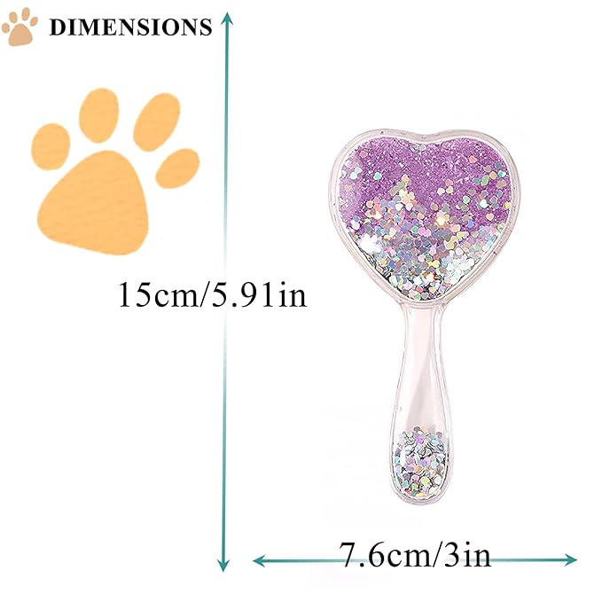 Small Dog Brush, Soft Brush for Shih Tzus, Yorkies, Maltipoos, Maltese, Love Shape Puppy Massaging Hair Comb for Small Dogs Cats Rabbits of All Hair Types (Glitter Purple)-Mewly Pet