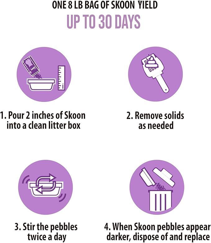 Skoon All Natural Cat Litter (1 Bag) - Lavender - Lightweight, Low Tracking, Non-Clumping Diatom Pebbles Absorb, Lock, and Seal Waste for Best Odor Control-Mewly Pet