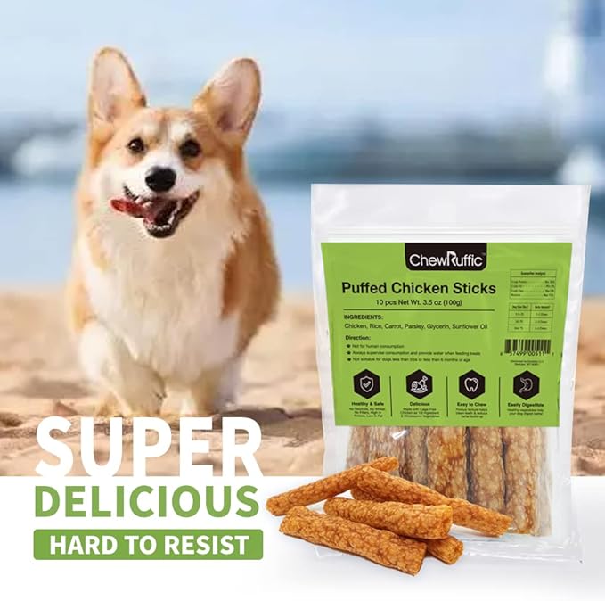 Chicken Dog Chew Sticks, Puffed Human Grade Dog Treat Sticks, Rawhide Alternative, Easy to Digest 10pcs/Pack-Mewly Pet
