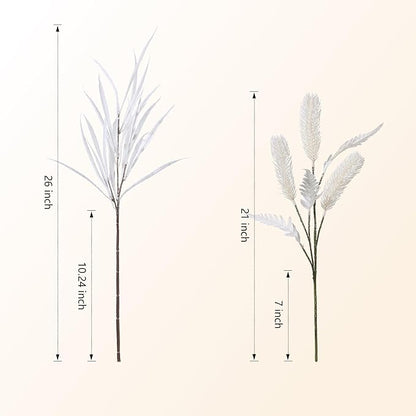 7 PCS Artificial Fall Stem Fake Plants, 26 in Fake Leaves Autumn Greenery Branches White Flowers Faux Foliage DIY Stems for Vase Thanksgiving Home Kitchen Office Indoor Centerpiece Table Decoration