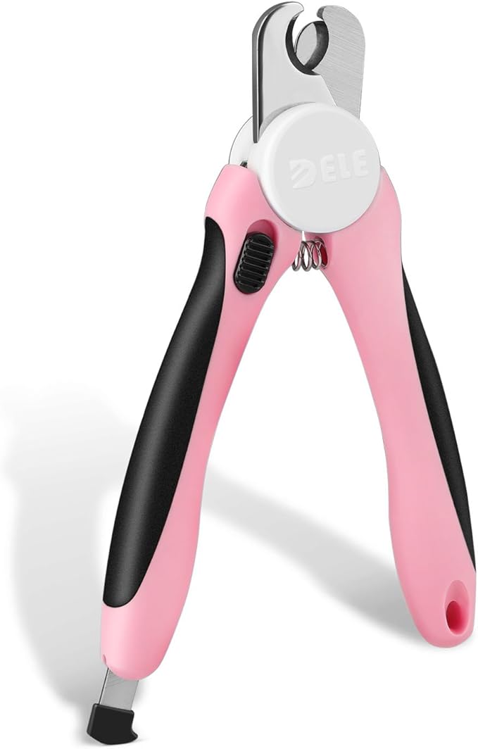 Flexzion Dog Cat Nail Clipper and Trimmer, Pet Toe Claw Scissor Grooming Tool with Stainless Steel Blades File Easy Grip Handle Safety Guard Avoid Overcutting for Small Medium Large Breed Puppy, Pink-Mewly Pet