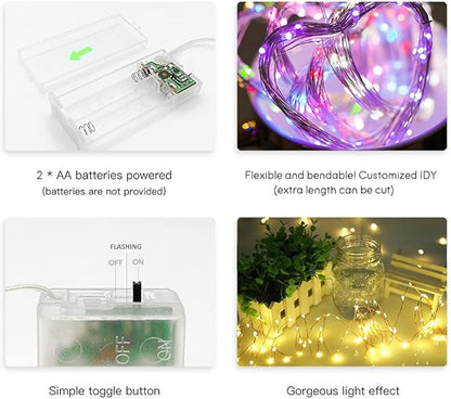 String Lights, Waterproof LED String Lights,2 Pack 20ft 60 LED Festival Decorations Crafting Battery Powered Copper Wire Starry Fairy Lights (Warm White)