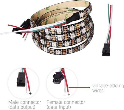 BTF-LIGHTING WS2812B RGB ECO LED Strip, Chasing Effects 5050SMD Individually Addressable 3.3FT 60Pixels/m Flexible Dream Color IP65 for Bedroom DIY Projects DC5V(No Adapter or Controller)