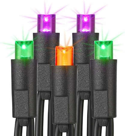 Brizled Purple Orange Green Halloween Lights, 33ft 100 LED 5MM Wide Angle Halloween String Lights, 120V UL Certified Connectable Mini Light Set for Indoor Outdoor Home Garden Patio Yard Party Decor