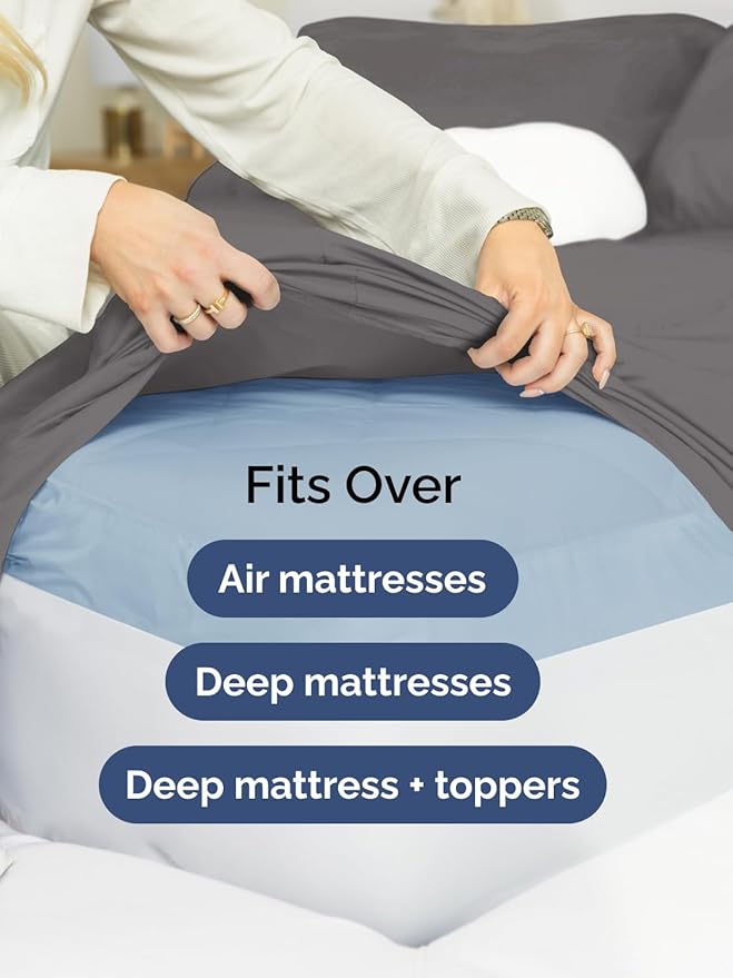 Extra Deep Split King Sheet Set - 7 Piece Breathable and Cooling Sheets - Hotel Luxury Bed Sheets Set - Easy Fit - Soft, Wrinkle Free and Comfy Sheets Set - Dark Grey Sheet Set with Extra Deep Pockets