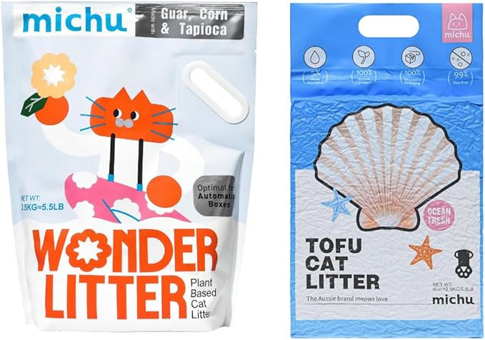 Tofu Cat Litter Natural Clumping Tofu Cat Litter 5.5lb/88oz 5 Scents (Ocean Fresh + Wonder Litter, 2 Pack)-Mewly Pet
