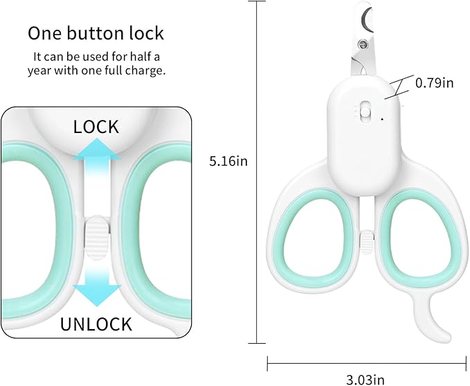 PAKEWAY Pet Nail Clipper with LED & -U-V Light, Cat Claw Trimmer with Ultra Bright LED Light for Nail Bloodline to Avoid Over Cutting, Sharp Angled Blade Grooming Tool for Dog Cat Rabbit Small Animals-Mewly Pet