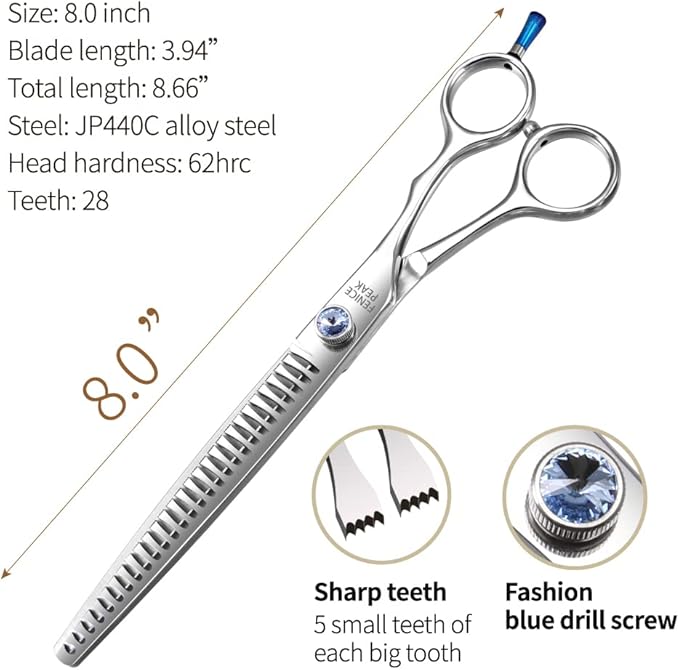 Fenice Professional 7/7.5/8 Pet Grooming Scissors Thinning Cutting Shears for Dog s/Cats Thinning Rate:70-80%(8.0 inch)-Mewly Pet