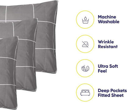 Full Size Bed Sheets - 6 Piece 1500 Supreme Collection Fine Brushed Microfiber Deep Pocket Full Sheet Set Bedding - 2 Extra Pillow Cases, Great Value, Full, Window Pane Gray