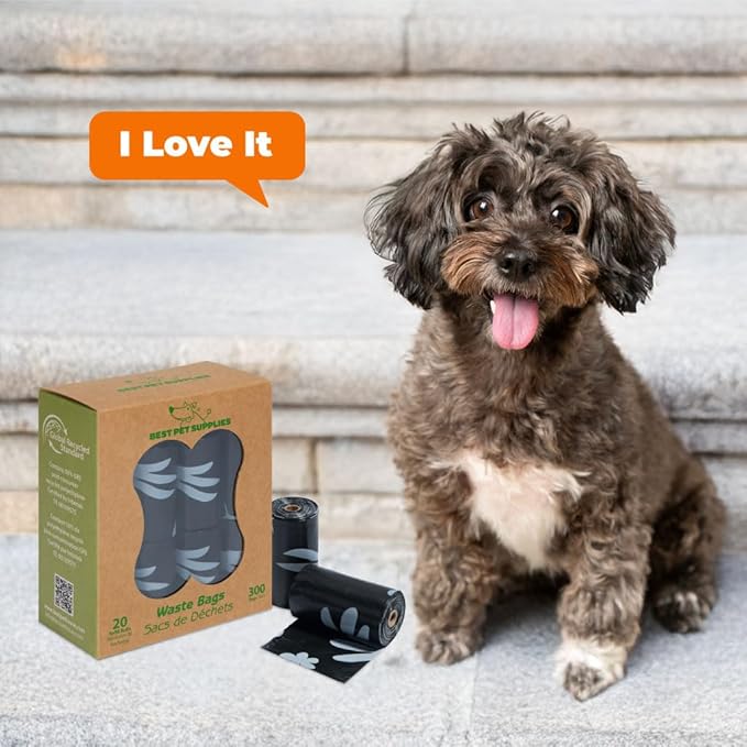 Best Pet Supplies Poop Bags for Dogs, 50% Post-Consumer Recycled Content dog waste bags on rolls, fits all poop bag holders for leashes - Black, 300 Count, Unscented-Mewly Pet