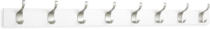 Amazon Basics Wall Mounted Modern Coat Rack with Versatile Storage Hooks, Rectangular, 8-Hook, White