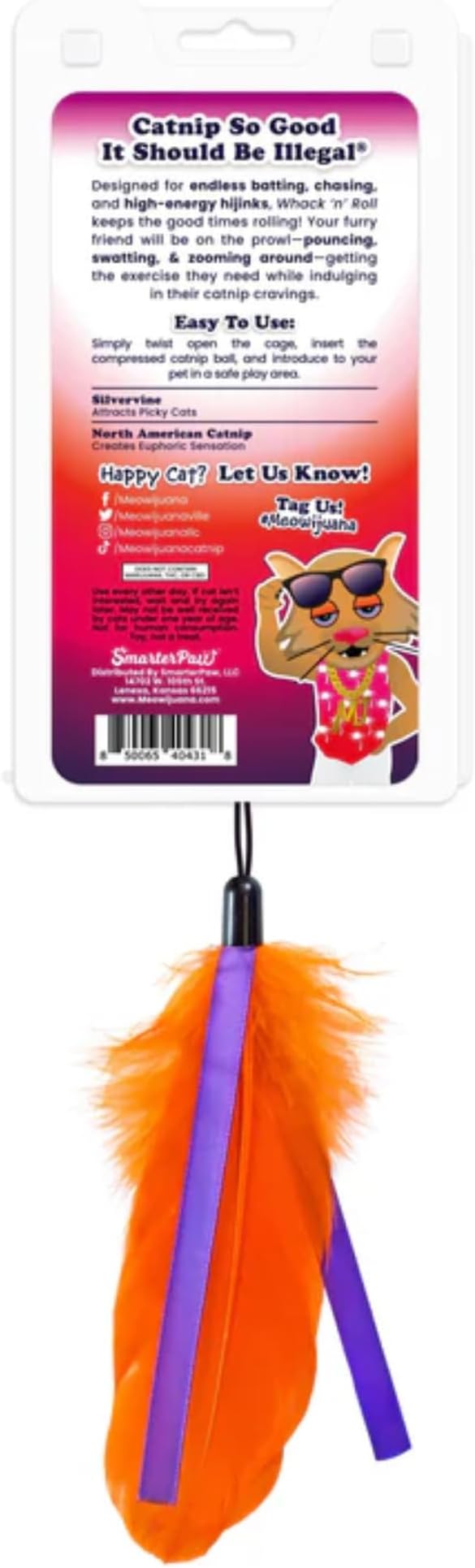 Meowijuana Whack 'n' Roll Compressed Catnip Ball with Cage | Purple Passion | Interactive Cat Toy with Feather | Potent Hand Harvested Catnip Grown in North America-Mewly Pet