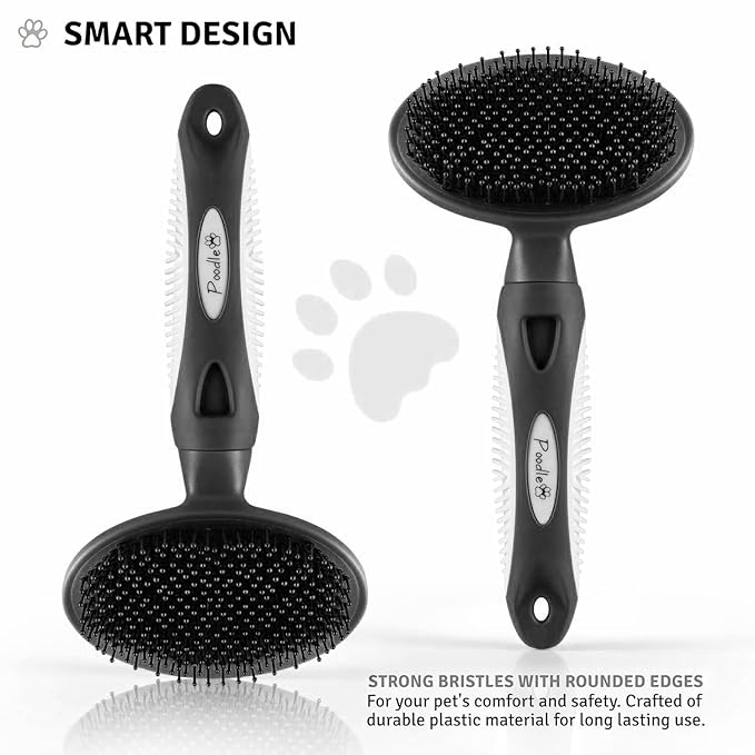 Round Bristle Pet Brush for Dogs and Cats - Soft Dog Brush for Grooming Short or Long Hair - Gentle Tool for Sensitive Skin Removes Dander, Dirt, and Detangles (Black)-Mewly Pet