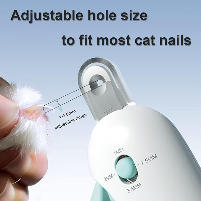 Pett Nail Clipper for Cats - Gentle Round-Hole Trimmer with Dust Storage | Adjustable Size & Hidden Nail File | Pet Grooming Tool for Safe & Loving Care (Blue)-Mewly Pet