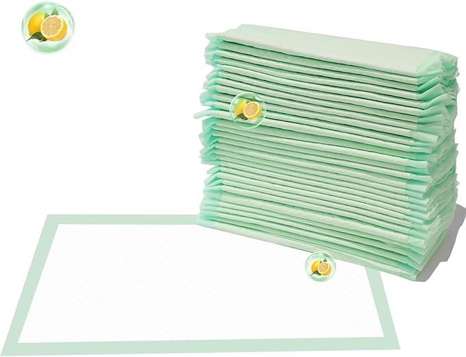 IMMCUTE Cat Pads 16.9"" X 11.4"", Lemon Scent, 30 Ct, Pee Pads for Cats, Thickened Super Absorbent Pee Pads, Odor Control, Cat Pads for Litter Box System, Cat Pad Refills, Cat Litter Pads, Green-Mewly Pet
