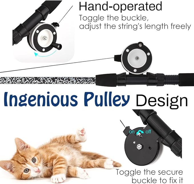 Pawaboo Cat Feather Toys, 4 Pack Interactive Teaser Wand, Retractable Fishing Pole Catcher Exerciser With Refill Fish, Dragonfly Worm With Bells, Fun Kitten Kitty Playing Toy-Mewly Pet