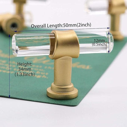 LONTAN 35 Pack Acrylic Kitchen Cabinet Knobs Gold Drawer Knobs Modern T Bar Clear Cabinet Door Handles White Kitchen Hardware for Dresser Bathroom,Zinc Alloy Base