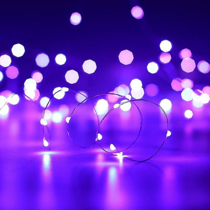 YKB 6 Pack Purple Fairy String Lights Battery Operated Fairy Lights Starry String Lights on 3.3ft/1m Silvery Copper Wire DIY Christmas Decoration Costume Wedding Party Halloween Easter