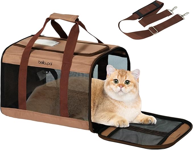 BELLA & PAL Cat Carrier Travel Bag, Airline Approved Lightweight Cat Carrier, Soft Sided Pet Carrier for Puppy Dogs Up to 18lbs, Collapsible Kitten Bag with Removable Waterproof Mat, Ventilated Mesh-Mewly Pet