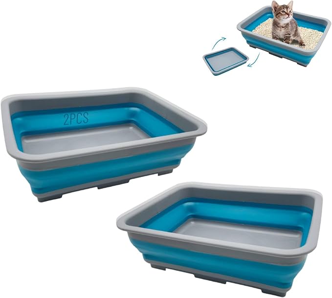 Fhiny 2PCS Open Cat Litter Box, Kitten Potty Pan Semi-Enclosed Foldable Waterproof Travel Toilet Low Entrance for Indoor Cats Small Pet Kitty Rabbit Supplies Easy to Clean and Assemble-Mewly Pet