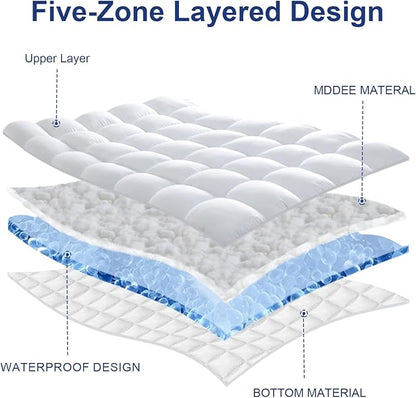 CYMULA Queen Mattress Topper Waterproof, Cooling Pillow Top Mattress Topper, Extra Thick Mattress Pad Cover with 8-21 Inch Elasticated Deep Pockets, Plush Down Alternative Fill Mattress Protector