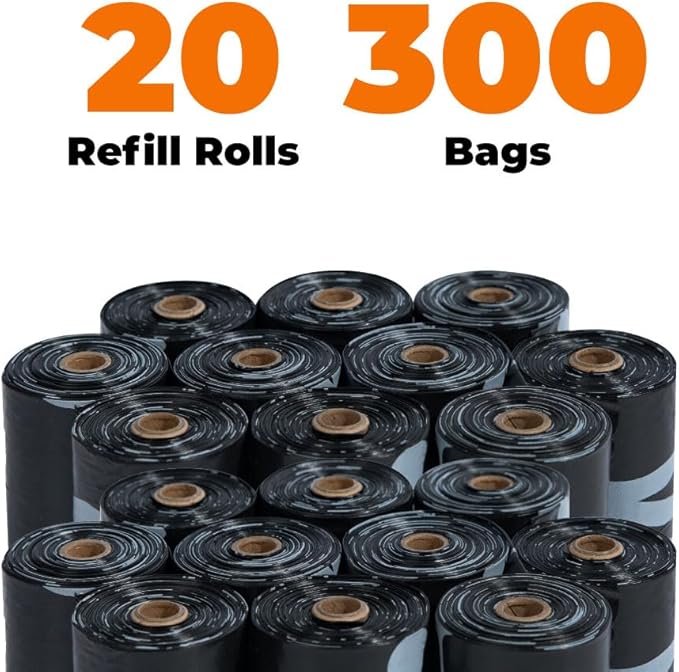 Best Pet Supplies Poop Bags for Dogs, 50% Post-Consumer Recycled Content dog waste bags on rolls, fits all poop bag holders for leashes - Black, 300 Count, Unscented-Mewly Pet