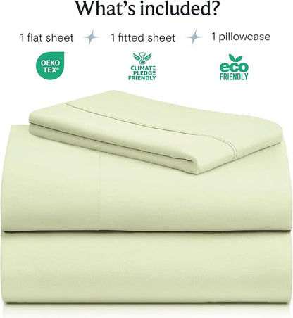 LuxClub 3 PC Sheet Set Bed Sheets Deep Pockets 16" Eco Friendly Wrinkle Free Cooling Machine Washable Hotel Bedding Silky Soft - Sage Green Twin