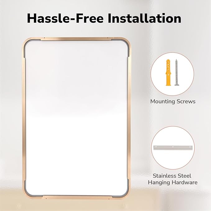 USHOWER Gold Bathroom Mirrors 22"x30" 2 Pack, Brushed Gold Rounded Rectangle Mirrors for Over Sink, Aluminum Frame, Anti-Rust, Tempered Glass, Horizontal or Vertical Mounted