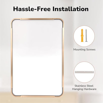USHOWER Gold Bathroom Mirrors 22"x30" 2 Pack, Brushed Gold Rounded Rectangle Mirrors for Over Sink, Aluminum Frame, Anti-Rust, Tempered Glass, Horizontal or Vertical Mounted