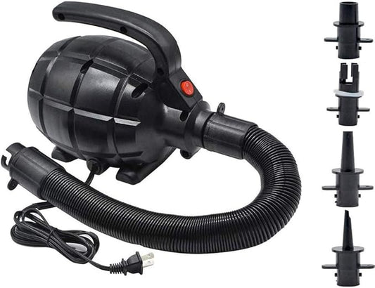 BOMPOW Electric Air Pump for Inflatables, AC (110V), 600W, 20L/min, Black, 4 Detachable Nozzles, Inflator/Deflator, Queen/King Size Air Mattress, Pool Toys, Boat, Raft