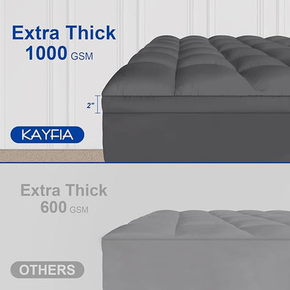 Queen Mattress Topper, Extra Thick Mattress Pad Cover for Deep Sleep,3D+7D Snow Down Alternative Fill Overfilled Plush Pillow Top Mattress with 8-23 Inch Deep Pocket-Grey