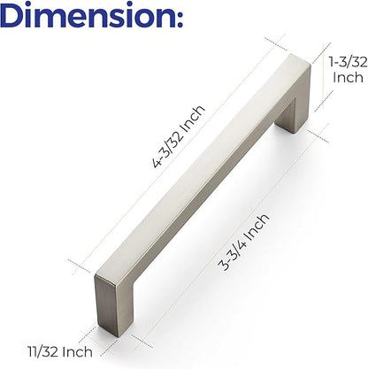 Ravinte 25 Pack Solid 3-3/4 Inch Center to Center Slim Square Bar Drawer Handles Kitchen Cabinet Handles Brushed Nickel Satin Nickel 3-3/4in Hole Center